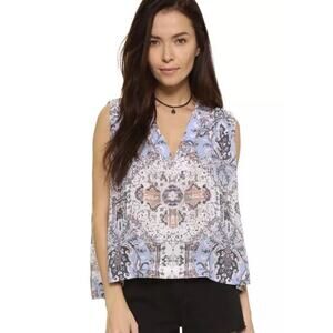 Free People Darcy Super V Print Tank Top Cami Shell Career Blouse Shirt Size XS